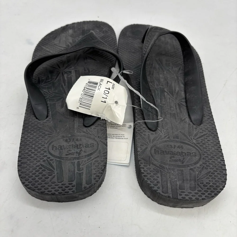 Havaianas Brazil Logo Flip Flops Mens Large 43 Black Slip On Comfort Beach NWT